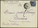Nouvelle-Calédonie : n°90 OBL CAD ambulant "Cette a Tarascon rapide C" (1888) sur lettre du 1er échelon de poids pour Nouméa avec taxe 2 tampon façon manuscrite et au verso CAD d'arrivée Nouméa, jolie pièce rare
