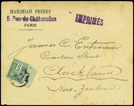 Nouvelle Zélande : n°75 OBL Paris (1899) sur imprimé jusqu'à 50 grammes pour Auckland. TB