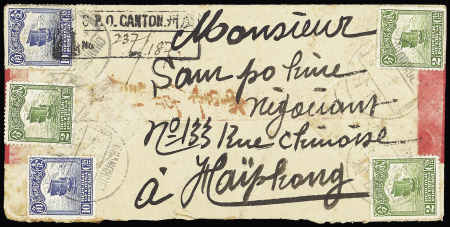 1916-17, Three registered Red-Band covers to Haiphong/Tonkin,