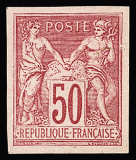 1884 50c rose type II émission des régents avec certificat et répertorié sous le N°98 dans le catalogue Spink. Bel exemplaire rare.