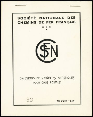 1944 carnet de 6 épreuves de luxe des timbres pour la SNCF (n°216A-220B) réunies dans un carnet N°82 et édité le 15 juin 1944. Répertorié dans le catalogue Spink. Rare.