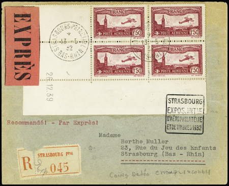 1932 lettre avec bloc de 4 coin daté du N°5 avec