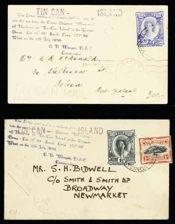 1934-38, Four Tin-can covers sent to or from Tonga,