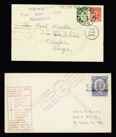 1934-38, Four Tin-can covers sent to or from Tonga,