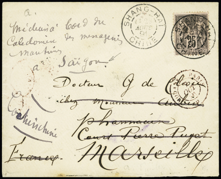 N°97 OBL CAD "Shang-Haï Chine" (1891) répété à côté sur lettre. TB