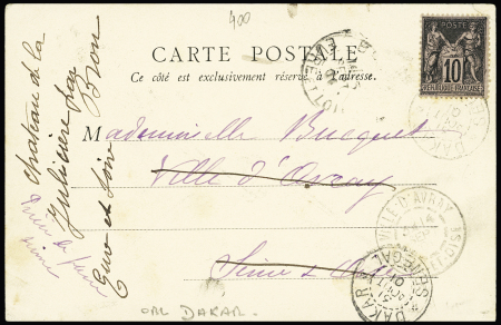 N°103 OBL CAD "Dakar Sénégal" (1901) répété à côté sur carte postale. Rare
