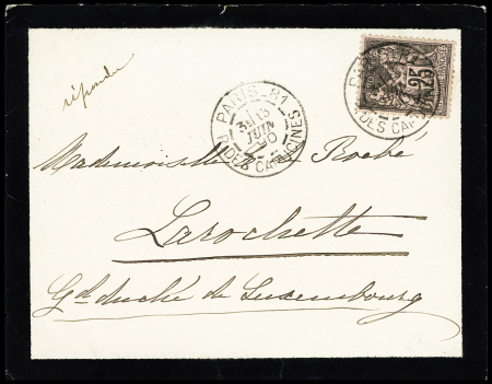 N°97 OBL Paris 81 R. des Capucines (1890) sur enveloppe de deuil pour Larochette (Grand Duché du Luxembourg). TB