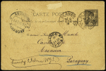 Entier carte postale 10c Sage OBL CAD "St Omer Pas de Calais" (1891) pour le Paraguay avec au recto CAD "Asuncion Paraguay". TB