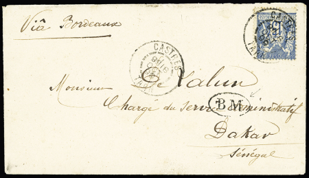 N°90 OBL CAD "Castres Tarn" (1899) + "BM" dans un ovale sur lettre pour Dakar avec arrivée au verso. TB