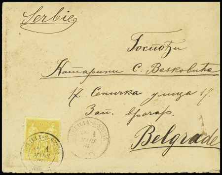 N°92 OBL "Neuilly-s-Seine" (1886) sur lettre pour Belgrade (Serbie) avec arrivée au verso. TB
