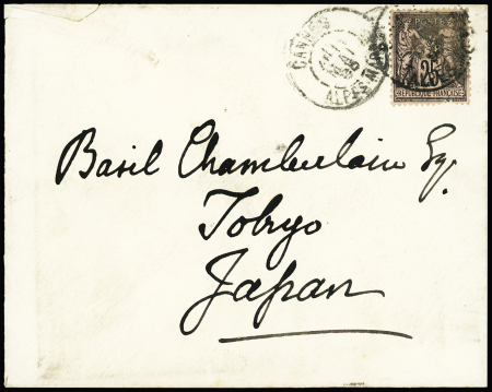 N°97 OBL "Cannes Alpes Mmes " (1895) sur lettre pour Tokyo avec au verso divers CAD dont Yokohama. TB