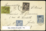 N°96 + 97 + 101, 2 pièces, OBL Bordeaux (1897) sur lettre du 2ème échelon de poids pour Genève. TB