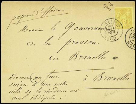 N°92 OBL Daguin jumelé "Roubaix Nord" (1886) sur lettre pour Bruxelles avec arrivée au verso. TB