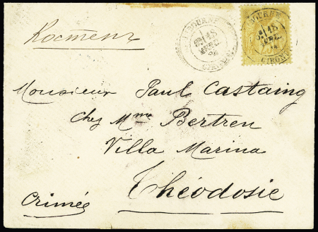 N°92 OBL Libourne Gironde (1884) sur lettre pour Théodosie (Crimée) avec plusieurs CAD russes au verso. TB