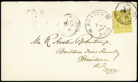N°92 OBL CAD "Paris  R. des Capucines" (1885) sur lettre pour Providence (USA) avec CAD "Boston Paid" au recto. TB