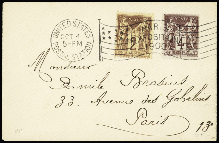 N°85 + 88 OBL mec drapeau "United States postal station Paris exposition 1900" sur une petite lettre. TB