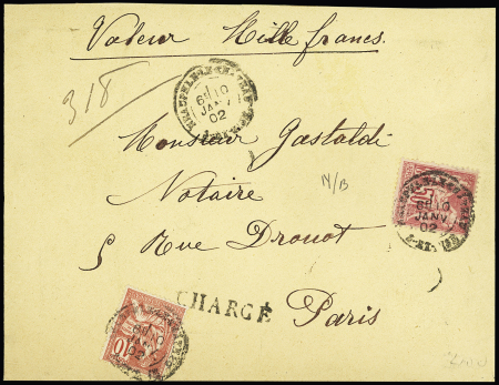 N°104, 50c rose + 124 OBL Neauphle-le Château S. et Oise" (1902) sur lettre chargée (VD 1000F), AFF composé Sage - Mouchon. TB