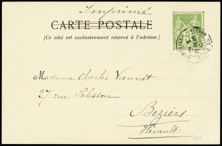 N°102 OBL CAD "Marseille Ligne de Bastia" (1901) sur carte postale de Villa di Paradiso pour Béziers. TB