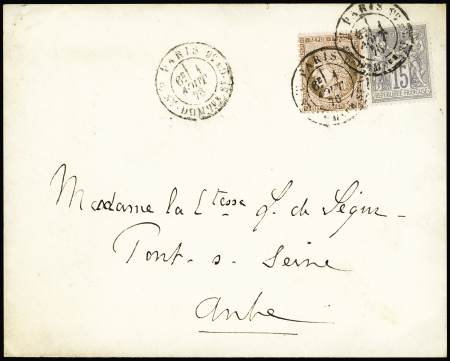 N°54 + 66 obl cad "Paris R. St Domque St Gn 56" (1876) sur lettre, AFF composé Cérès-Sage. TB