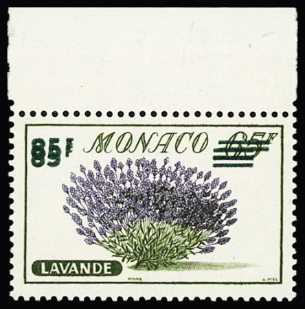 N°521a 85f. s. 65f. Lavande, variété double surcharge,