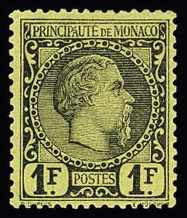 N°9 1f. noir s. jaune, neuf avec trace de charnière,