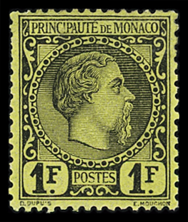 N°9 1f. noir s. jaune, neuf avec trace de charnière,