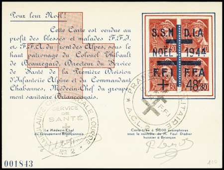 BRIANCON N°10 carte de Noel 1943, avec un bloc de