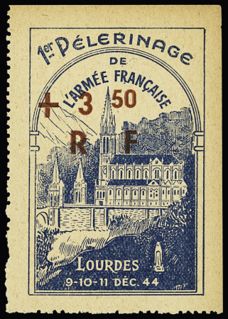 LOURDES vignette surchargée RF+ 3.50, neuf sans gomme
