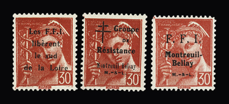 MONTREUIL BELLAY N°30M, texte patriotique sur le timbre,