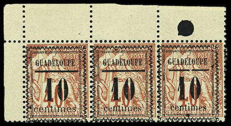 N°7 10c sur 40c rouge-orange, Types I +II +III en