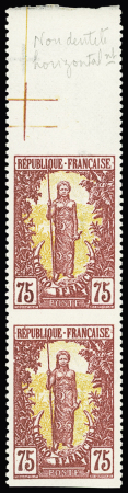 N°38 75c lie de vin et et jaune, variété dentelé