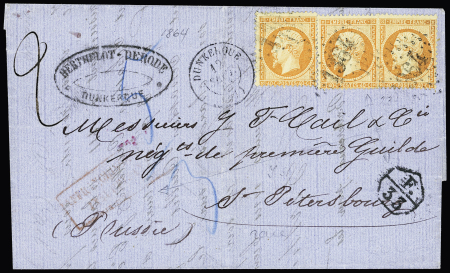 N°23 40c orange (x3) obl. GC sur lettre de Dunkerque