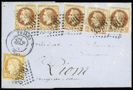 N°26B (5 ex.) +38 obl. GC 3936 sur lettre de Thiers