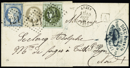 N°27B+37+39C obl. GC 121 sur lettre d'anzia (Nord)
