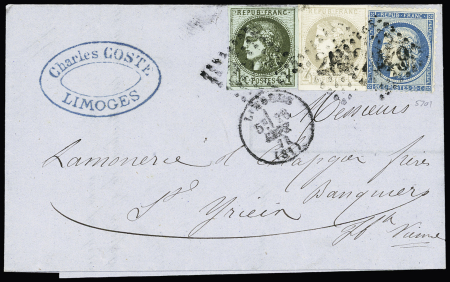 N°37+39A+41B obl. GC sur lettre de Limoges (Haute-Vienne)