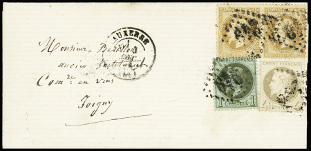 N°25+27A+28B obl. GC sur lettre d'Auxerre (Yonne)