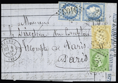 N°20+59+60A obl. GC 3403 sur lettre de Sezanne (Marne)