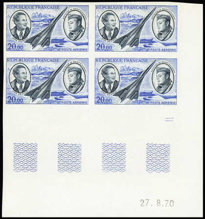 N°44a 20f Concorde, non dentelé, en bloc de 4 coin-daté