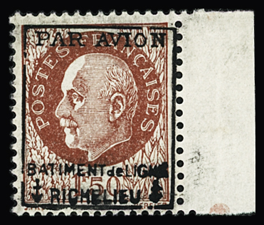 N°3 1f50 brun-rouge surchargé Bâtiment de ligne