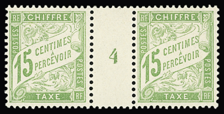 N°30 15c vert-jaune, en paire avec millésime 4, neuf