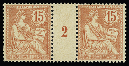 N°125 15c vermillon, paire avec millésime 2, neuf