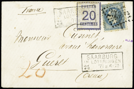 N°29 OBL GC 2598 + Alsace n°6 OBL CAD rectangulaire  "Saarburg in Lothringen" (25. 71 - mois manquant). Certificat RHP. TB