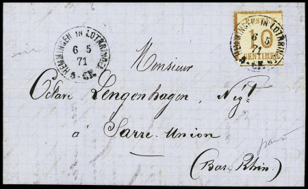 Alsace n°5 OBL CAD "Hemmingen in Lothringen" (6.5.71) sur lettre d'Heming pour Sarre-Union. TB