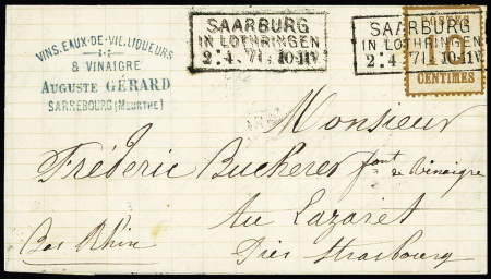 Alsace n°5 OBL CAD rectangulaire "Saarburg in Lothringen " (2:4 - 71 - 2 points entre le jour et le mois)22.9.71) répété à côté . Jolie pièce.