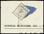 Alsace n°3, 4c gris-lilas,OBL CAD rectangulaire "Saarburg  in Lothringen" (19.11.1871) sur manchette de journal "Saarburger Anzeiger - L'indicateur de Sarrebourg". RR et TB