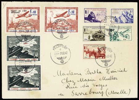 LVF n° 2 à 10 OBL CAD "Feldpost" (31.12.42) sur lettre. TB