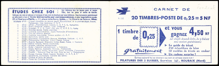 Carnet de 20 timbres 0f25 Marianne de Decaris avec