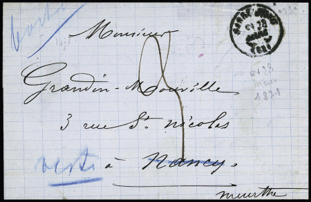 Lettre avec T16 Sarrebourg avec le chiffre de levée