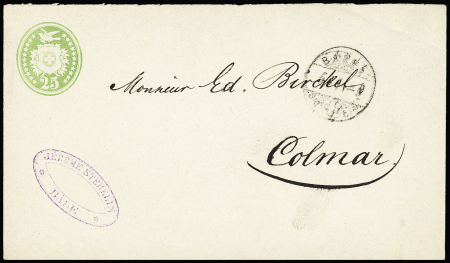 1871 (4 janvier) Entier postal suisse à 25c de Bâle pour Colmar avec cachet d