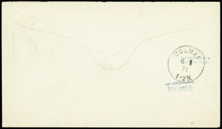 1871 (4 janvier) Entier postal suisse à 25c de Bâle pour Colmar avec cachet d